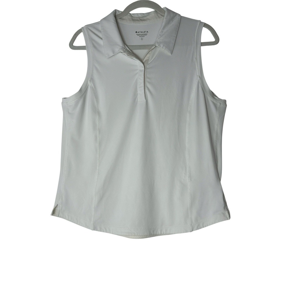 Athleta Performance Golf Polo Top Women's Large White Sleeveless‎